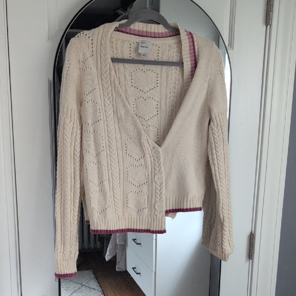 Maeve Cream and Pink Cable Knit Cardigan